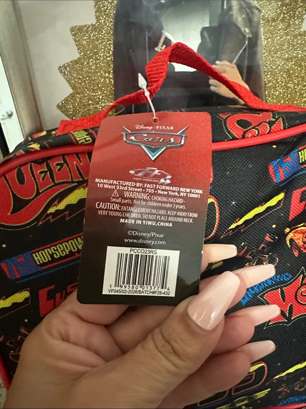 Disney Cars Lightning McQueen Black & Red Kids Lunch Bag NWT